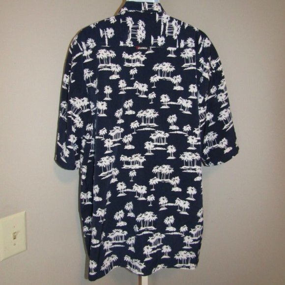 Vintage Clench Blue White Hawaiian Shirt Palm XXL - Picture 2 of 8